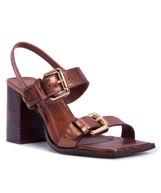 Sandália Santa Lolla Bronze Metalizado Fivela Salto Bloco