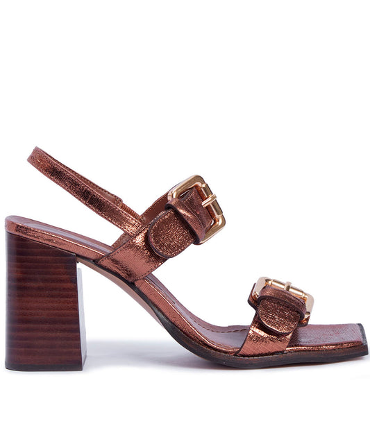 Sandália Santa Lolla Bronze Metalizado Fivela Salto Bloco