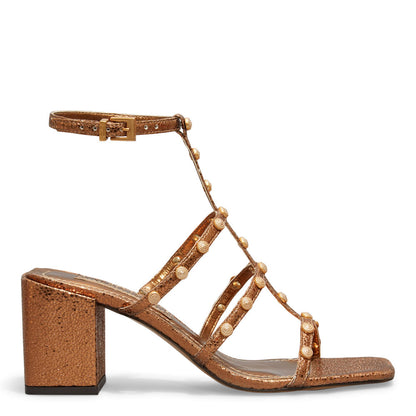 Sandália Santa Lolla Bronze Tachas Salto Bloco