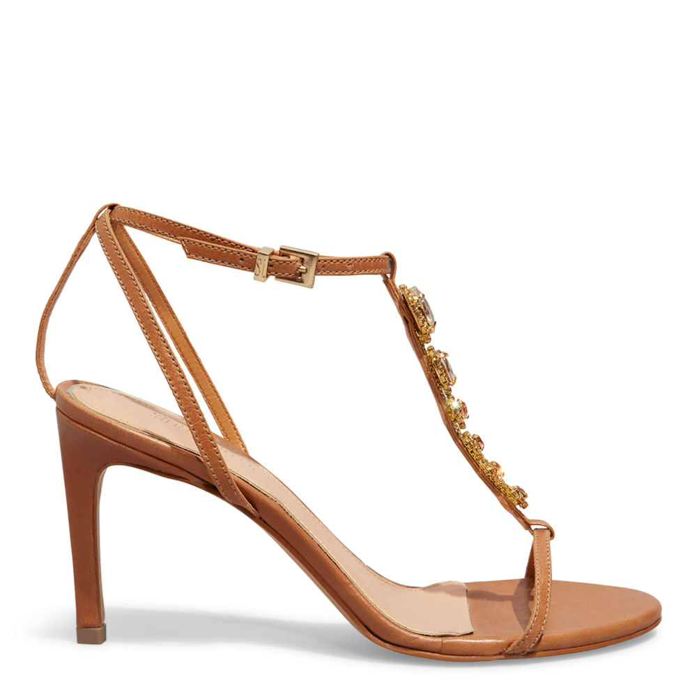 Sandália Santa Lolla Caramelo Pedrarias Salto Fino