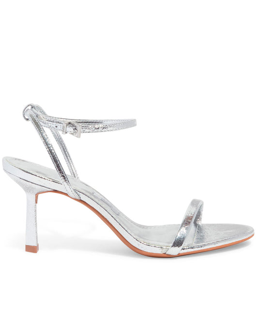Sandália Santa Lolla Couro Craquelê Salto Fino Tira Fina Prata