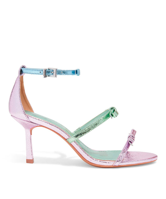 Sandália Santa Lolla Craquelê Salto Fino Rosa Tiras Coloridas