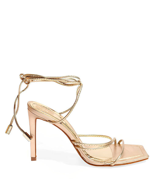 Sandália Santa Lolla Dourada Champagne Soft Amarração Salto Fino