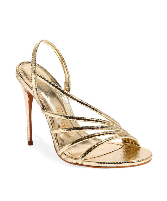Sandália Santa Lolla Dourada Cristal Salto Alto Fino