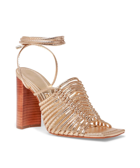 Sandália Santa Lolla Dourada Metalizada Amarração Madeira