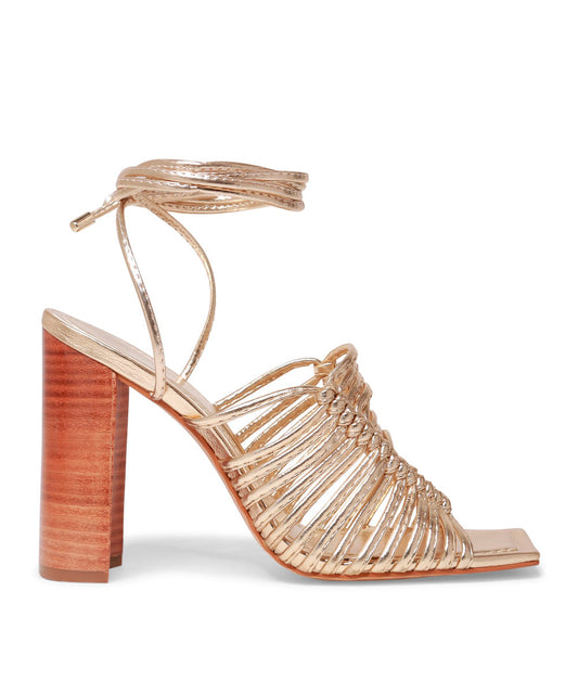 Sandália Santa Lolla Dourada Metalizada Amarração Madeira