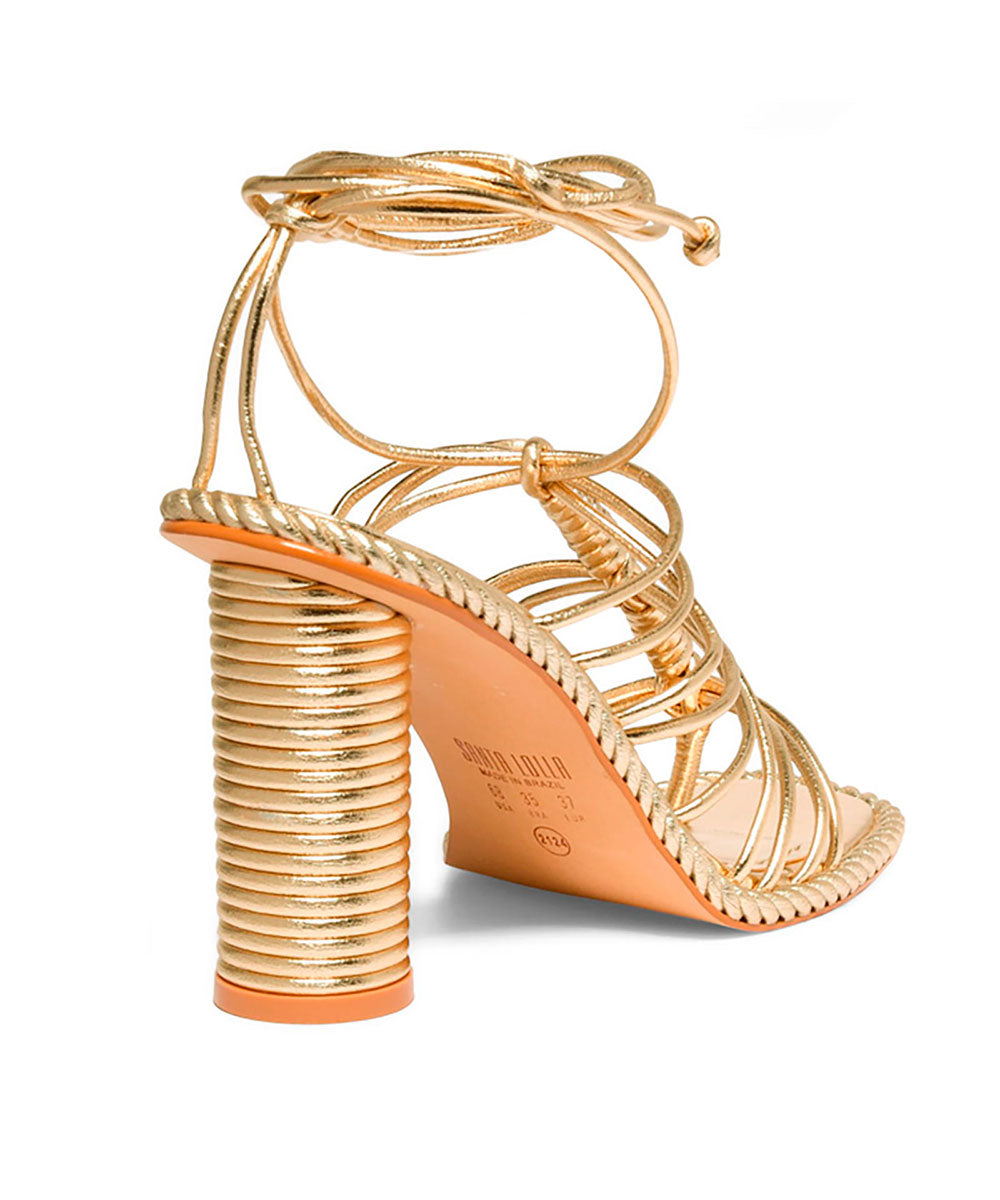 Sandália Santa Lolla Dourada Metalizada Amarração