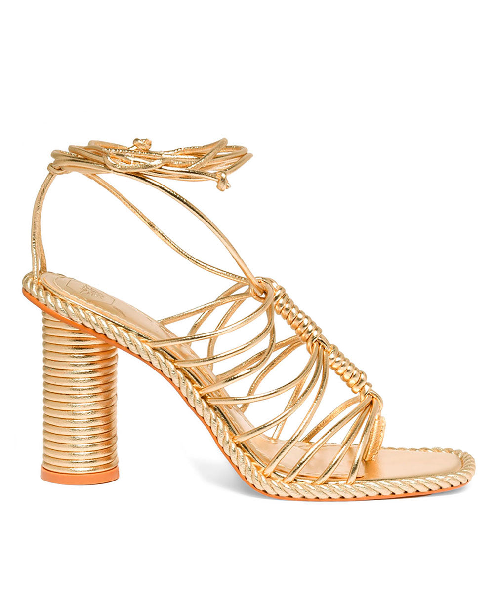 Sandália Santa Lolla Dourada Metalizada Amarração