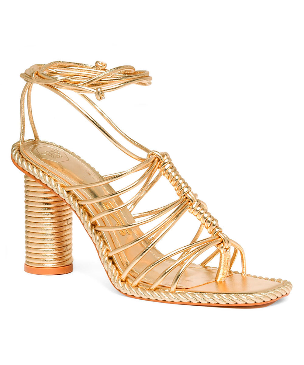 Sandália Santa Lolla Dourada Metalizada Amarração