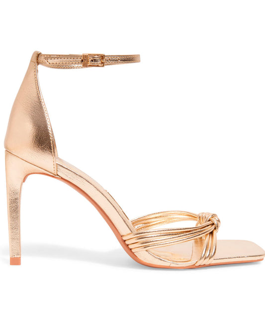 Sandália Santa Lolla Dourada Metalizada Nó Salto Fino
