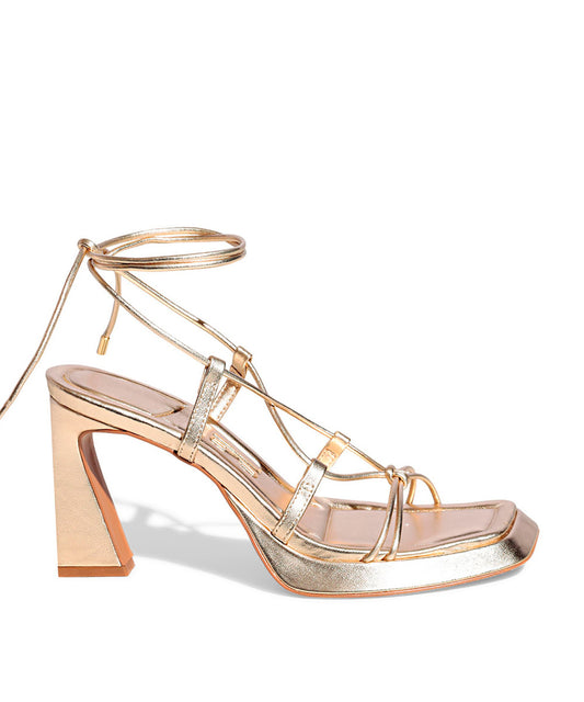 Sandália Santa Lolla Dourada Metalizada Salto Alto Amarração