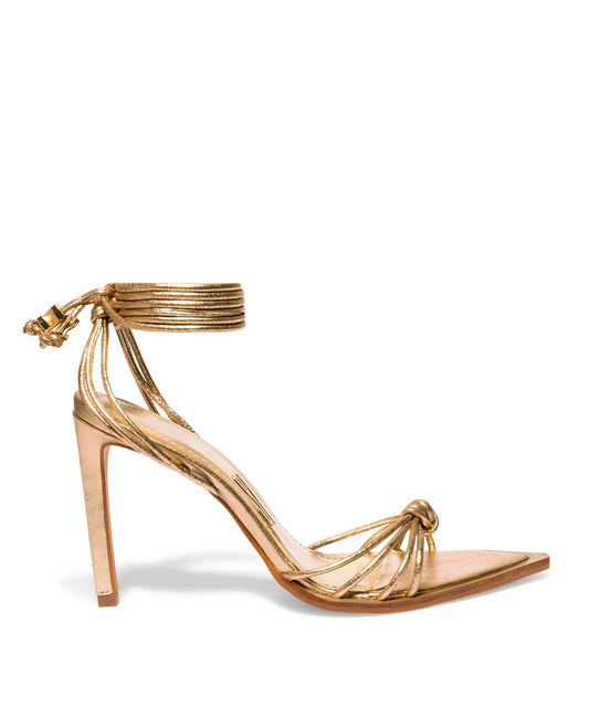 Sandália Santa Lolla Dourada Metalizada Salto Alto Amarração