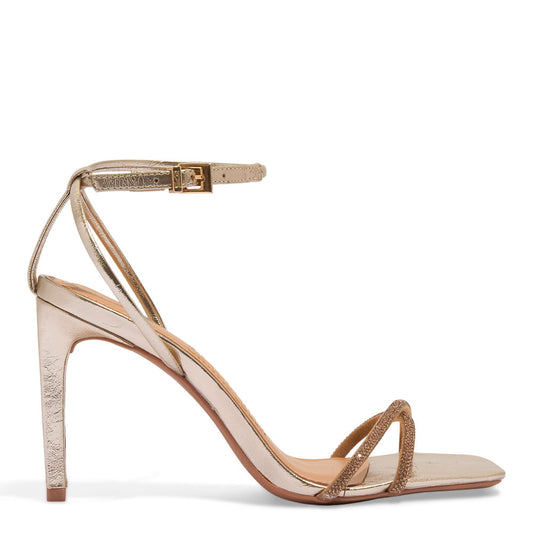 Sandália Santa Lolla Dourada Metalizada Salto Alto Fino