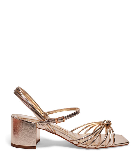 Sandália Santa Lolla Dourada Metalizada Salto Bloco