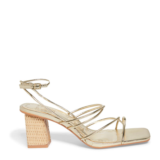 Sandália Santa Lolla Dourada Metalizada Salto Bloco