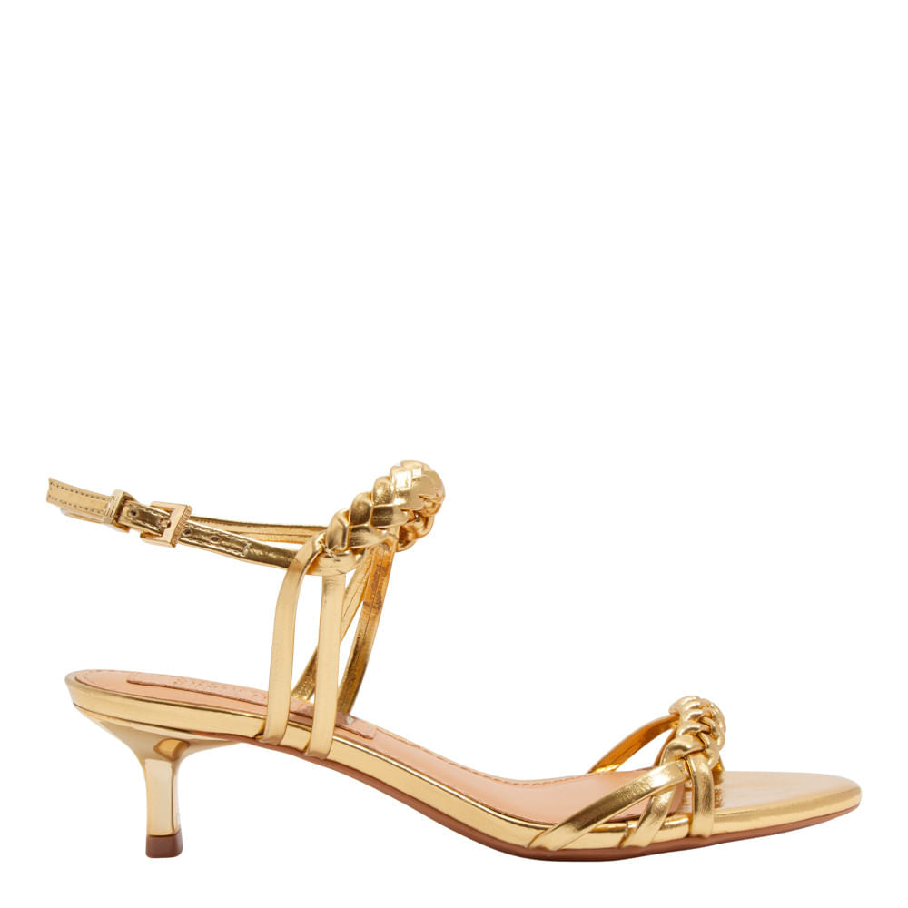 Sandália Santa Lolla Dourada Metalizada Salto Fino Baixo
