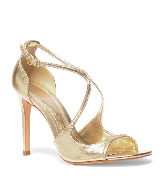 Sandália Santa Lolla Dourada Metalizada Salto Fino