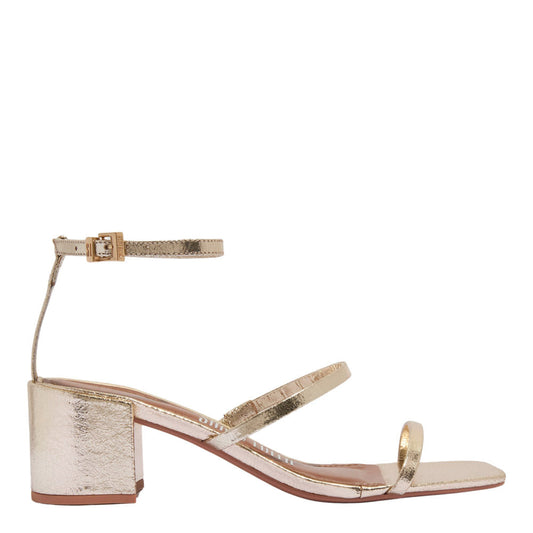 Sandália Santa Lolla Dourada Metalizada Salto Grosso
