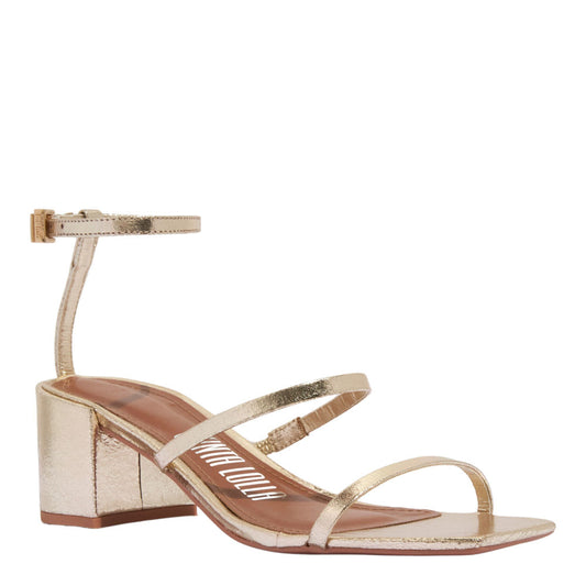 Sandália Santa Lolla Dourada Metalizada Salto Grosso