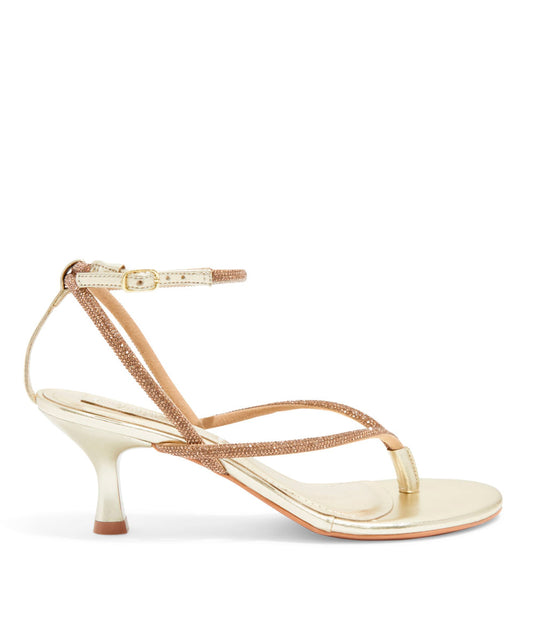 Sandália Santa Lolla Dourada Metalizada Tiras Strass