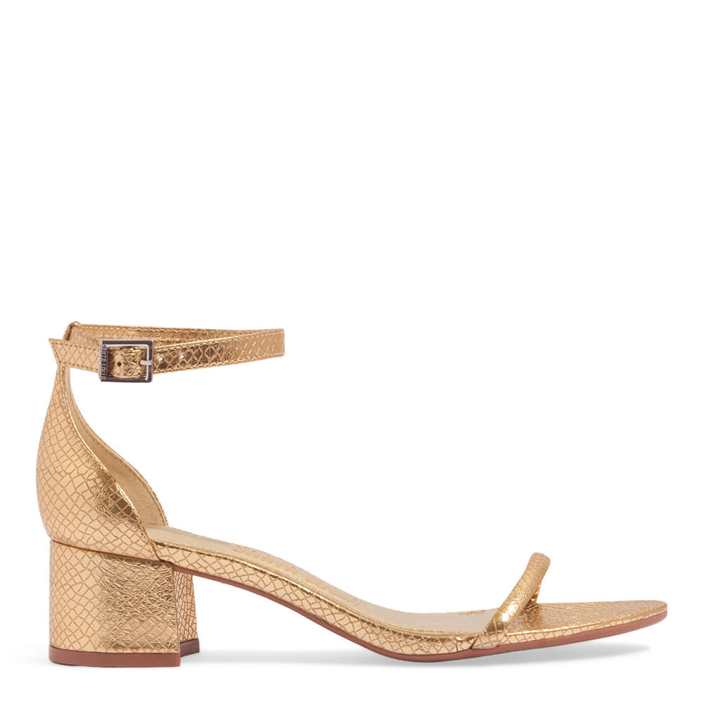 Sandália Santa Lolla Dourada Metallic Cobra Salto Bloco