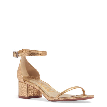 Sandália Santa Lolla Dourada Metallic Cobra Salto Bloco