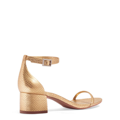 Sandália Santa Lolla Dourada Metallic Cobra Salto Bloco