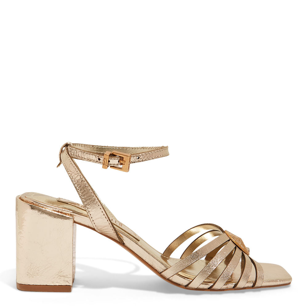 Sandalia Santa Lolla Dourada Metallic Salto Bloco 
