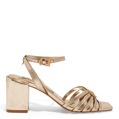 Sandalia Santa Lolla Dourada Metallic Salto Bloco 