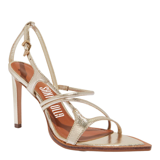 Sandalia Santa Lolla Dourada Salto Alto Fino Bico Folha