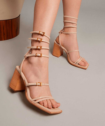 Sandália Santa Lolla Gladiadora Off White Salto Bloco Fachete