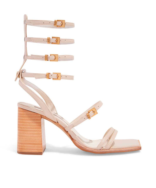 Sandália Santa Lolla Gladiadora Off White Salto Bloco Fachete