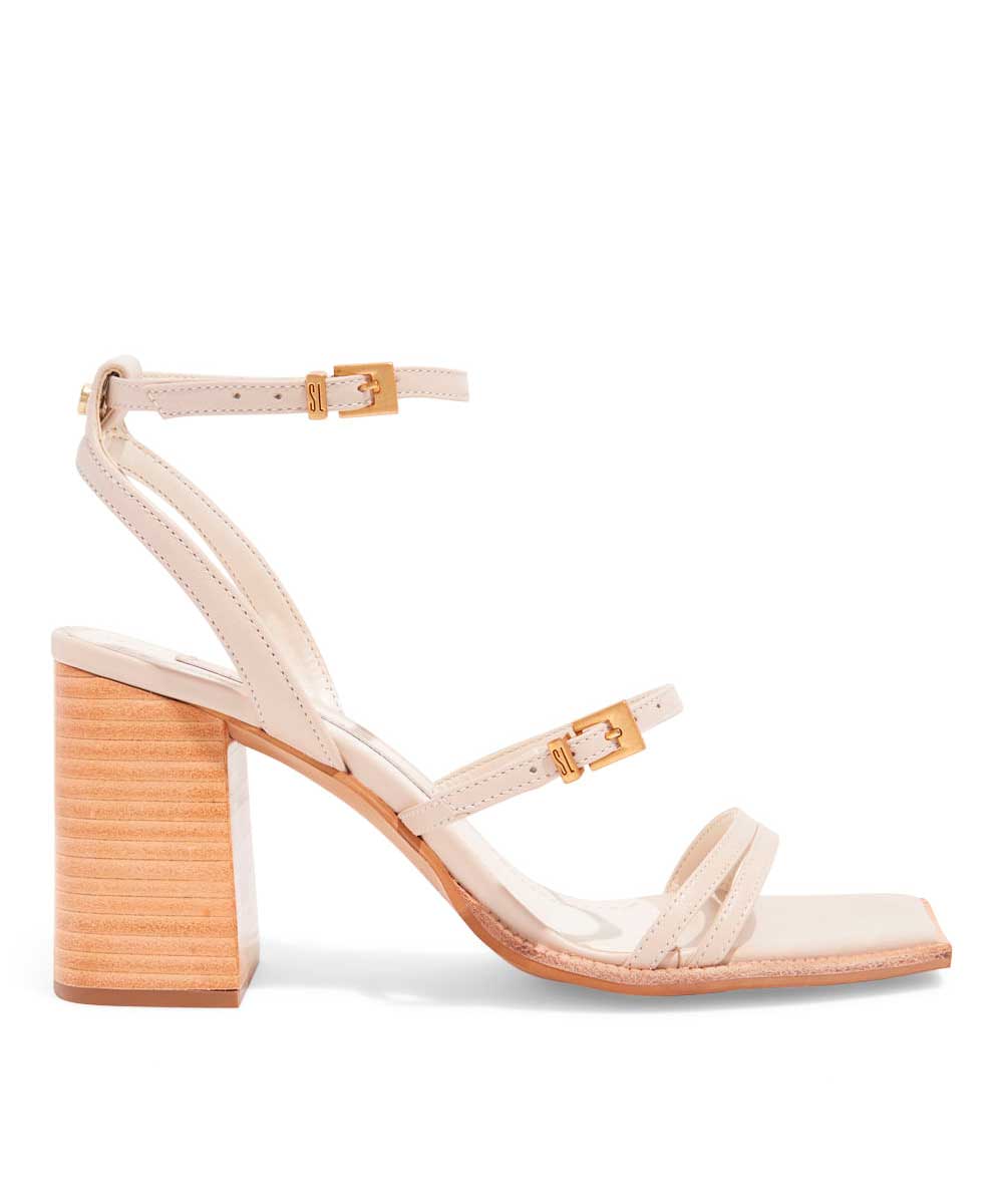Sandália Santa Lolla Gladiadora Off White Salto Bloco Fachete