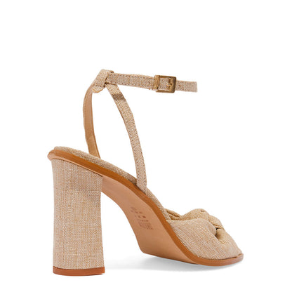 Sandália Santa Lolla Linho Areia Salto Bloco