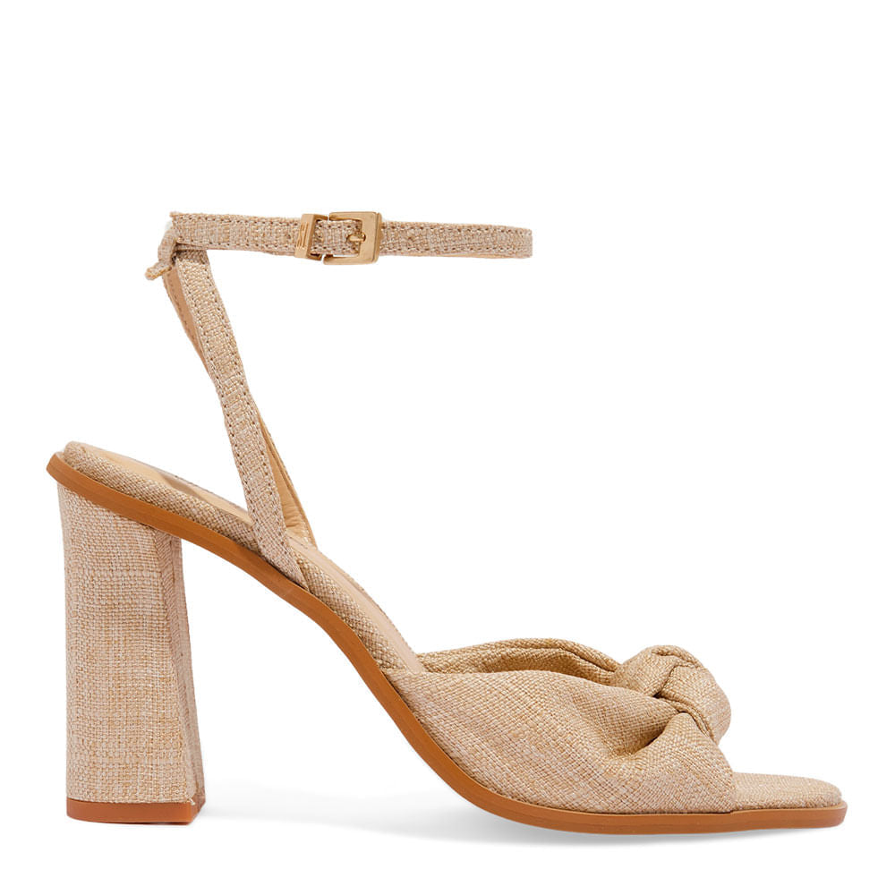 Sandália Santa Lolla Linho Areia Salto Bloco