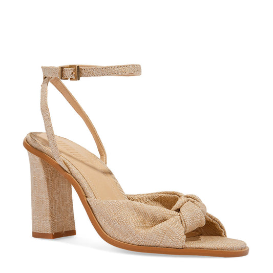 Sandália Santa Lolla Linho Areia Salto Bloco