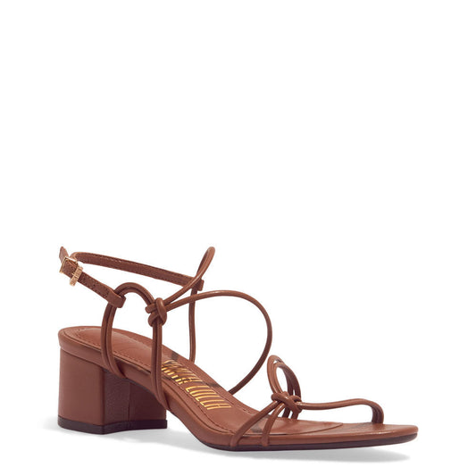 Sandália Santa Lolla Marrom Salto Bloco Tiras Transpassadas