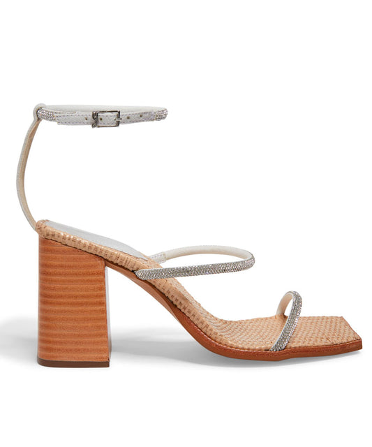 Sandália Santa Lolla Marrom Salto Madeira Tiras Strass