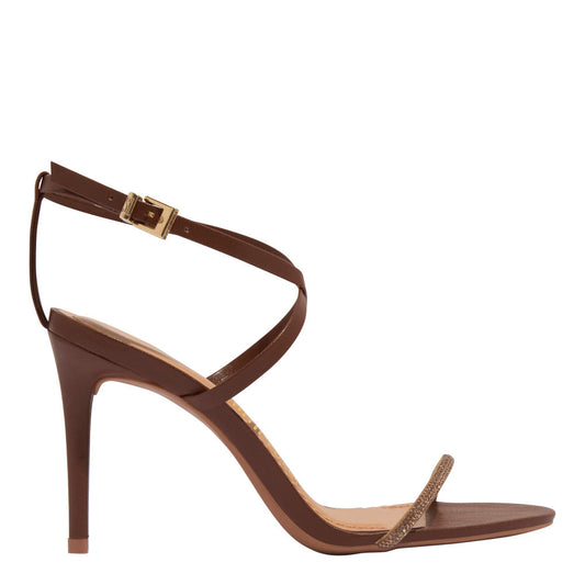 Sandália Santa Lolla Marrom Strass Salto Alto Fino