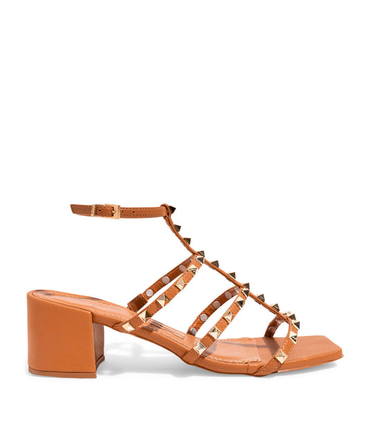 Sandália Santa Lolla Marrom Tiras Spikes Salto Bloco Baixo