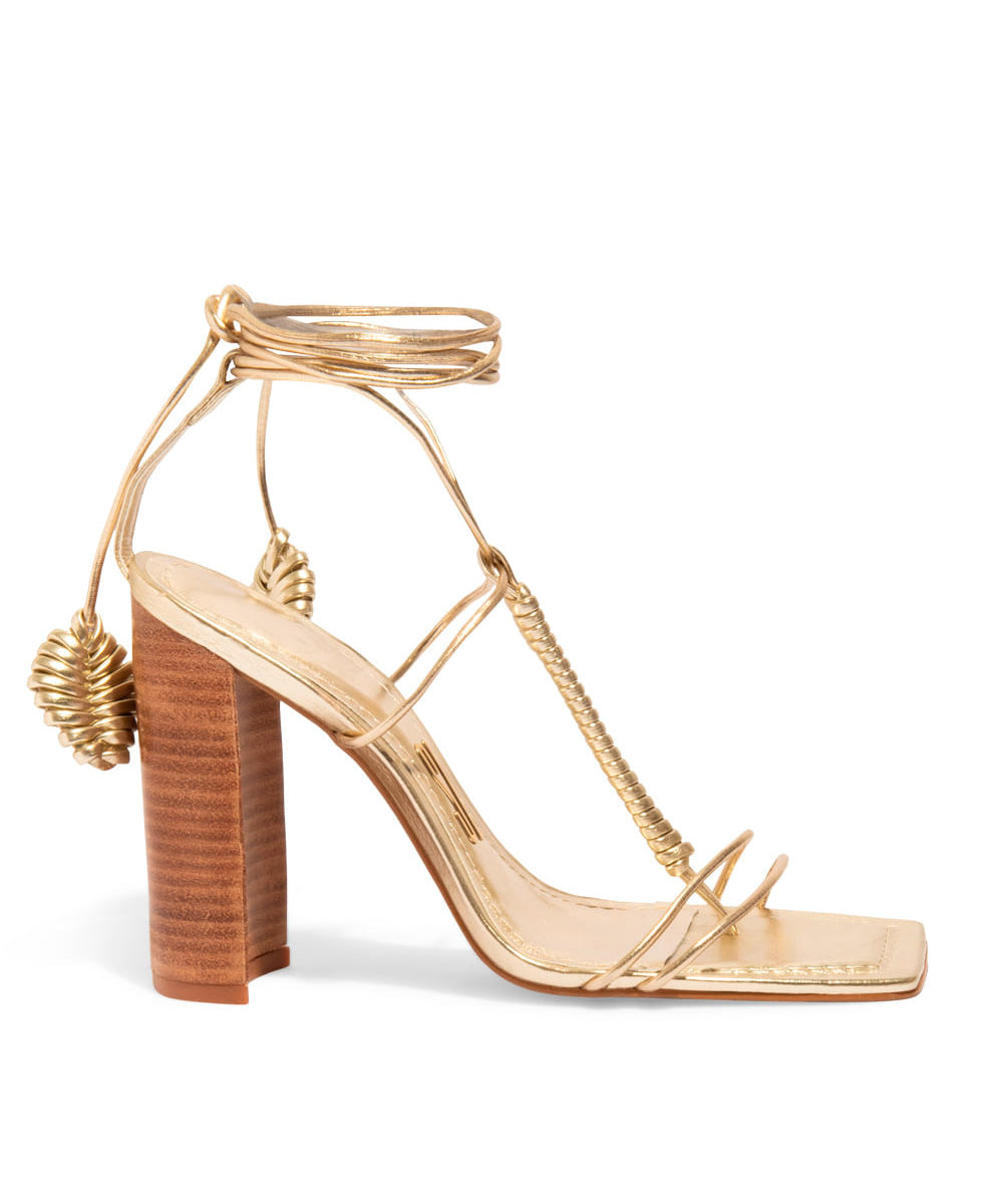 Sandália Santa Lolla Metalizada Dourada Amarração