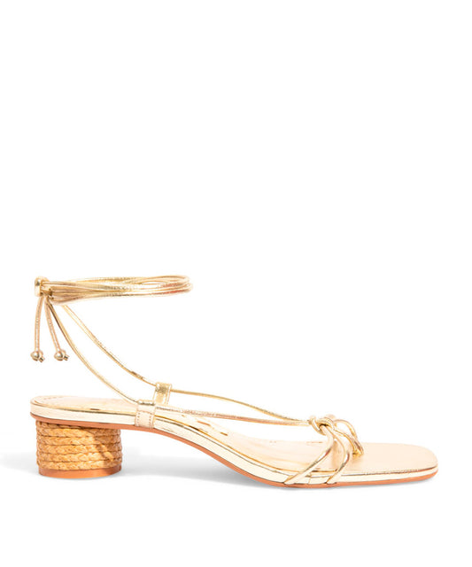 Sandália Santa Lolla Metalizada Dourada Salto Bloco Amarração