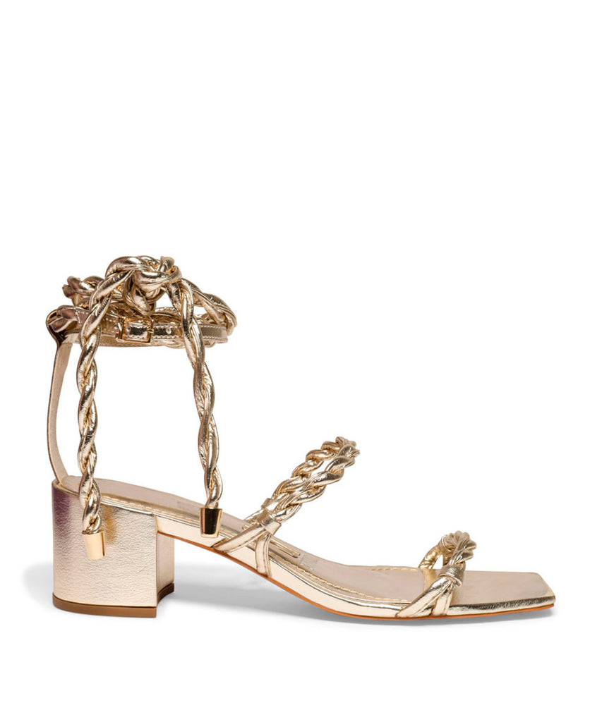 Sandália Santa Lolla Metalizada Ouro Light Salto Médio Amarração