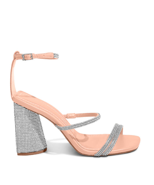 Sandália Santa Lolla Nude Strass Shiny Salto Grosso