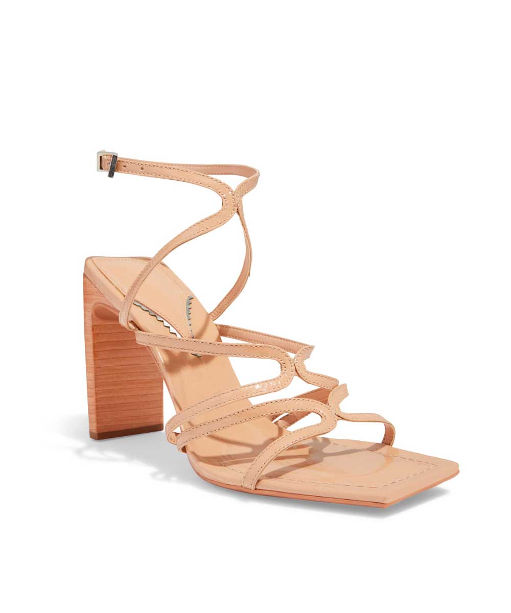 Sandália Santa Lolla Nude Verniz Salto Madeira