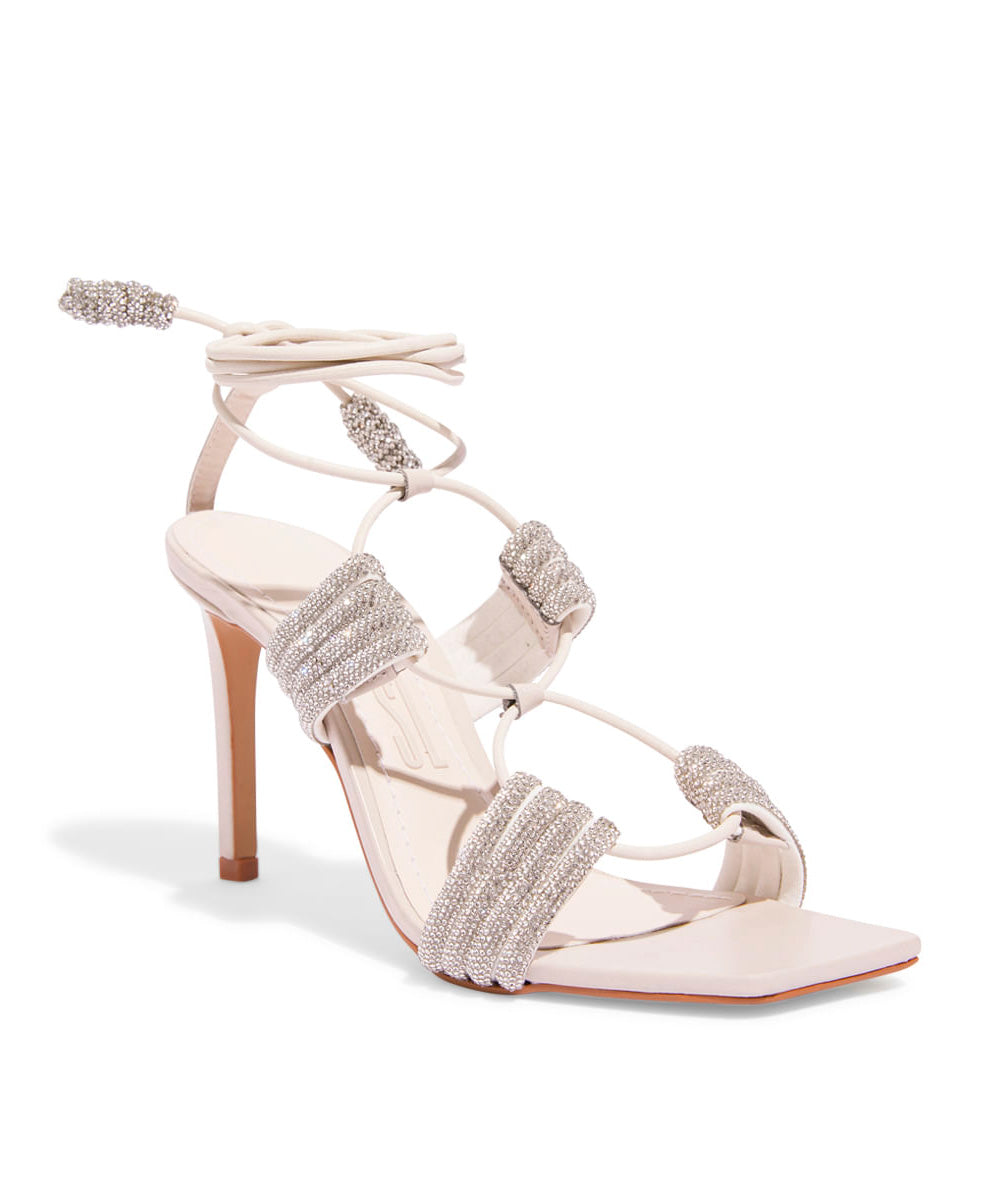 Sandália Santa Lolla Off White Brilho Salto Alto Fino