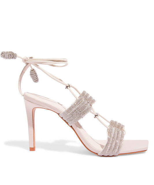 Sandália Santa Lolla Off White Brilho Salto Alto Fino