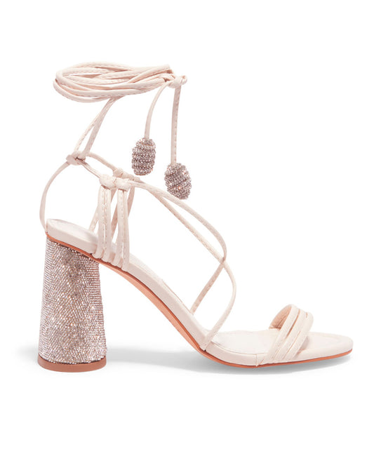 Sandália Santa Lolla Off White Salto Strass Amarração