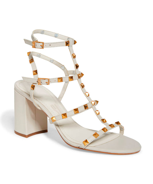 Sandália Santa Lolla Off White Spikes Salto Bloco