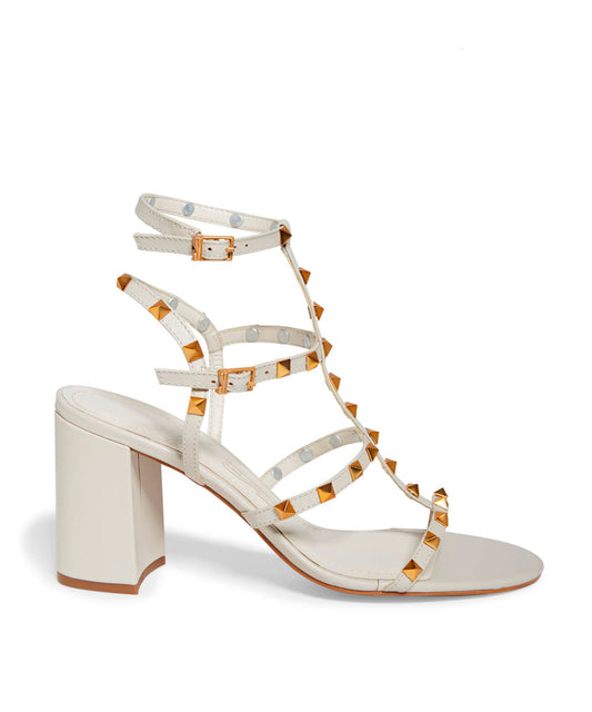 Sandália Santa Lolla Off White Spikes Salto Bloco